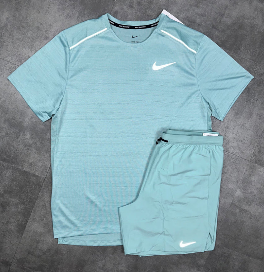 NIKE MILER T-SHIRT & NIKE FLEX SHORTS SET MINERAL