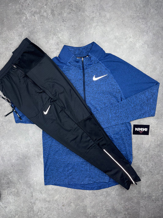 NIKE ELEMENT HALF ZIP BLUE & PHENOM BOTTOMS BLACK SET